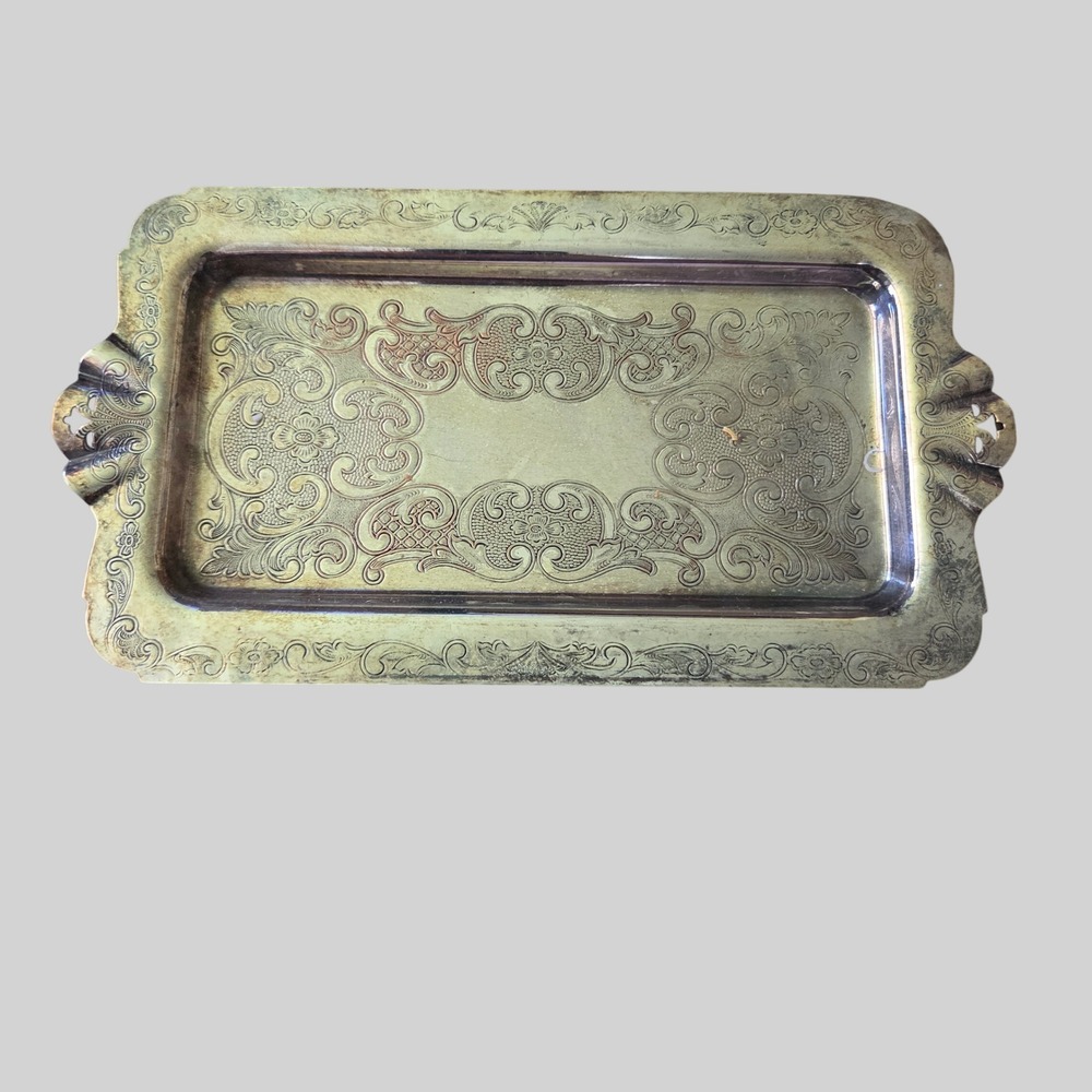 Vintage Viking Plate Silver on Copper Engraved Rectangular Dresser Tray Canada